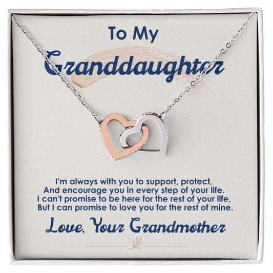To My Granddaughter, Love, Grandmother - Support, Protect, Encourage, LOVE - Interlocking Heart Necklace