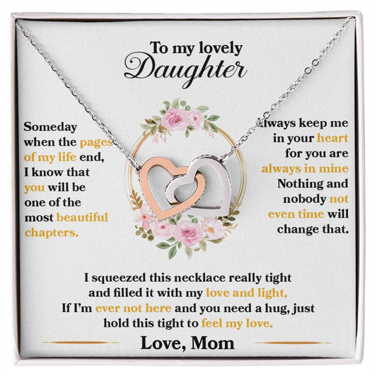 To My Lovely Daughter – Love, Mom - Hold This Tight To Feel My Love – Interlocking Hearts Necklace - Amarilla